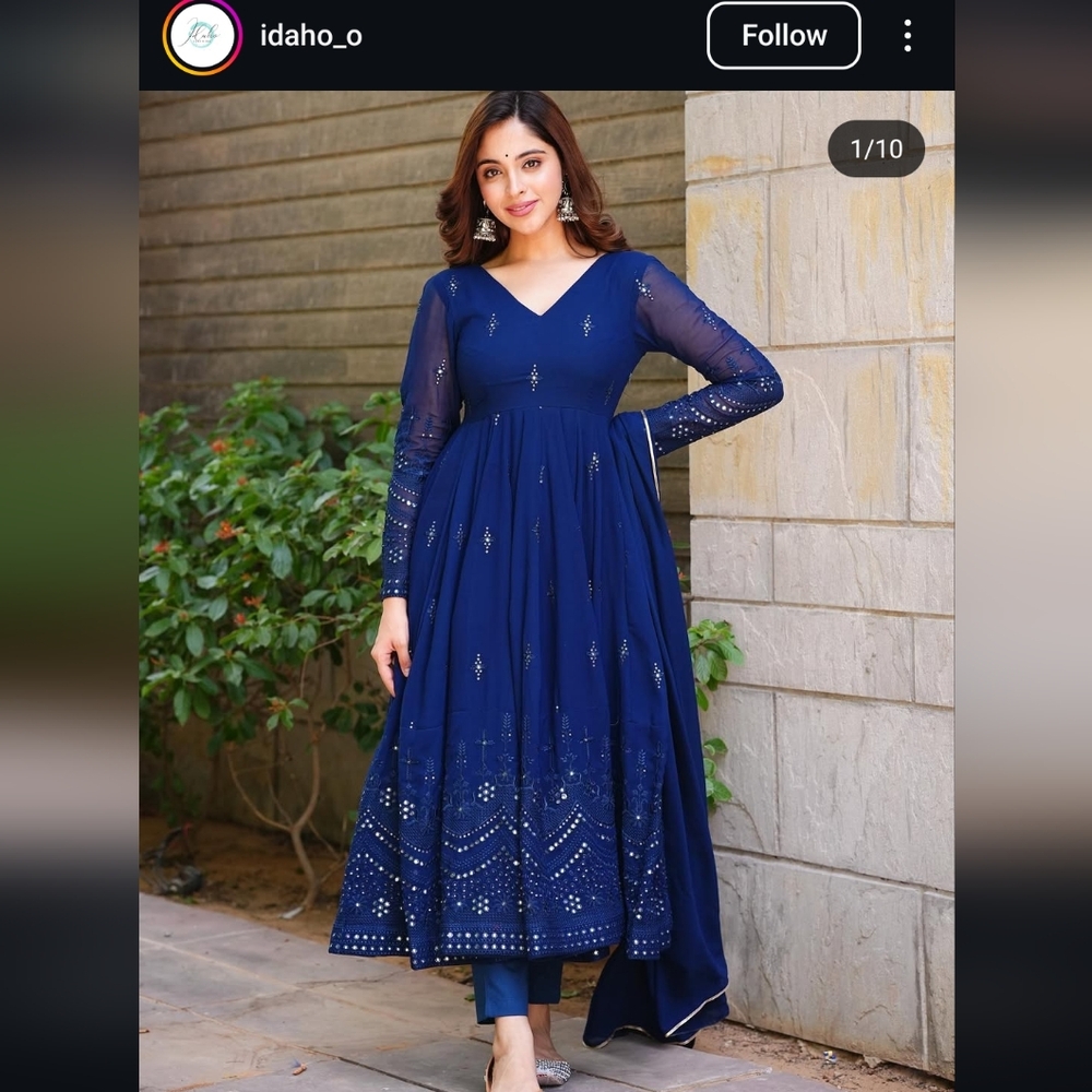 Idaho Jaipur - Navy Blue Georgette Anarkali Suit - XXL - 48" (Indian Size 5XL)